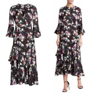 ERDEM Florence Black Floral Midi Dress 6UK/0-2US